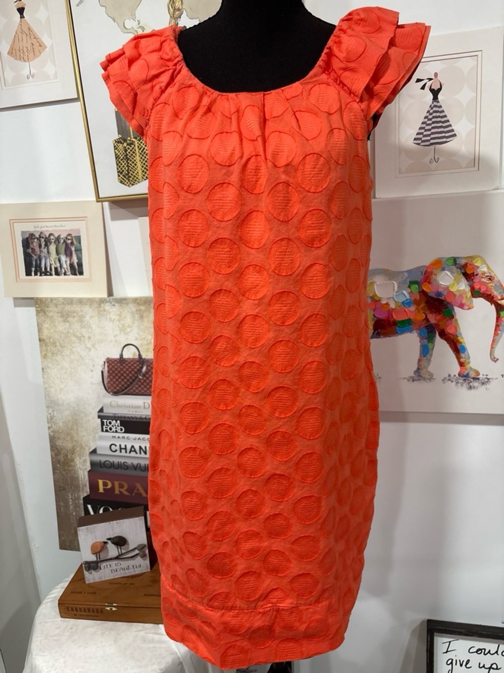 Rabbit Rabbit Rabbit Orange Textured Dot Shift Dress
